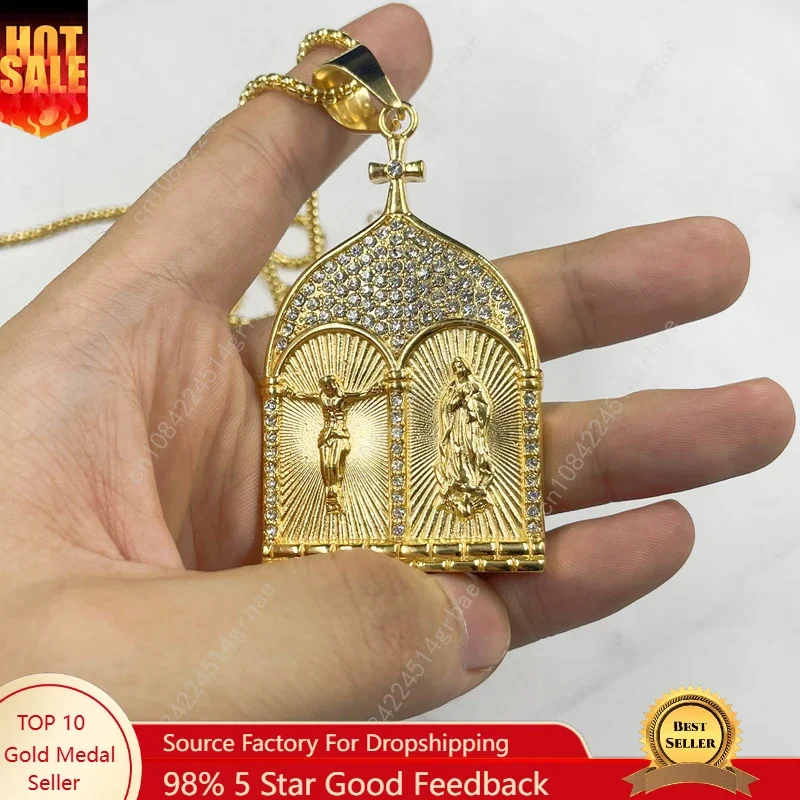 يسوع السماوية الأب الأم العائلة المقدسة قلادة مع حجر الراين الكاثوليكية قلادة الملحقات المسيحية قلادة خمر #1