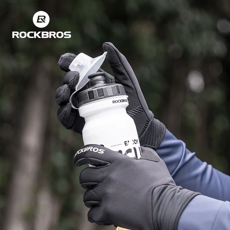 ROCKBROS Rękawiczki rowerowe MTB Rower szosowy Rękawiczki antypoślizgowe Ekran dotykowy Zimowy ocieplacz z polaru Wiatroszczelne rękawiczki Pełny palec — zdjęcie 4