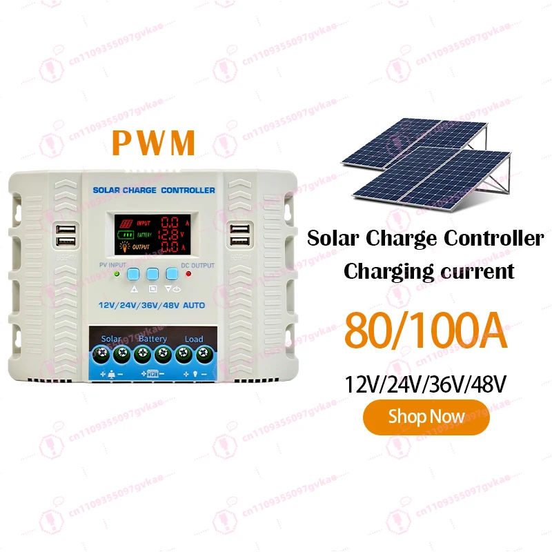 

Контроллер солнечной зарядки ШИМ, 100 А, 12 В, 24 В, 36 В, 48 В, автоматическая идентификация, защита от перегрузки, подходит для систем солнечных панелей