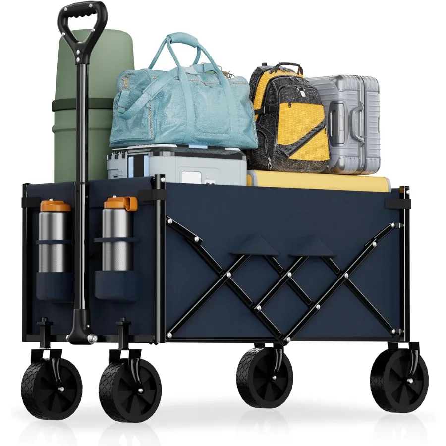 

Lightweight Folding Wagon Large Capacity Collapsible Grocery Cart on Big Wheels for Easy Transport and Storage Heavy Duty Folda