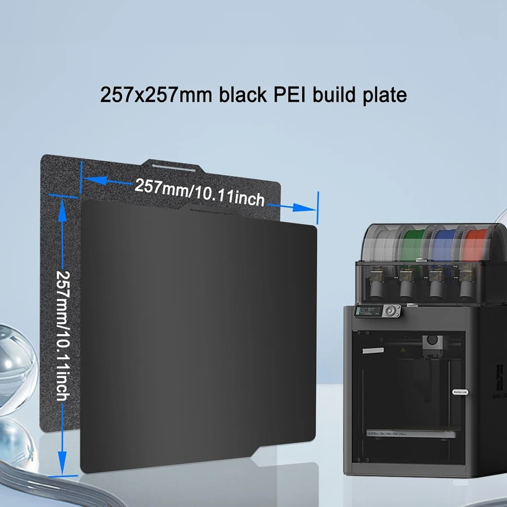 لوحة بناء مزدوجة الجوانب PEI سوداء مقاس 257 × 257 مم لـ Bambu-Lab A1/X1C/X1/X1E/P1P/P1S، لوحة PEI ناعمة ومزخرفة