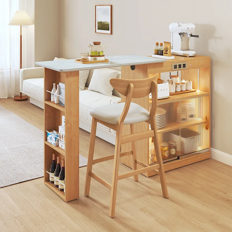 

Japanese-style rock slab bar counter, dining side cabinet, partition integrated living room, solid wood telescopic dining table