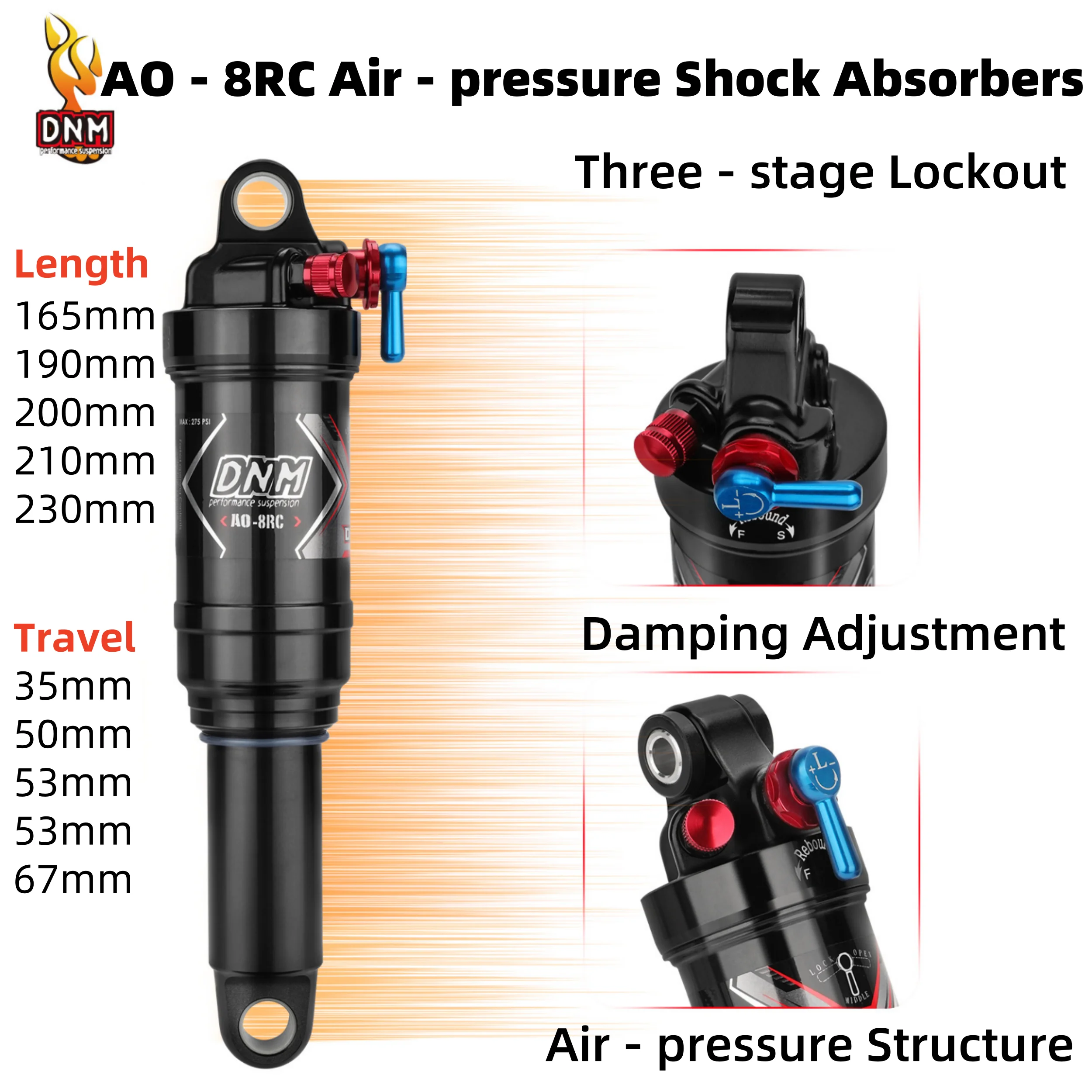 DNM AO-8RC Bicycle Air Shock Absorber 165/190/200/210mm  Soft Tail Mountain Bike XC/AM/Trail/ MTB Rear Shock Absorbers