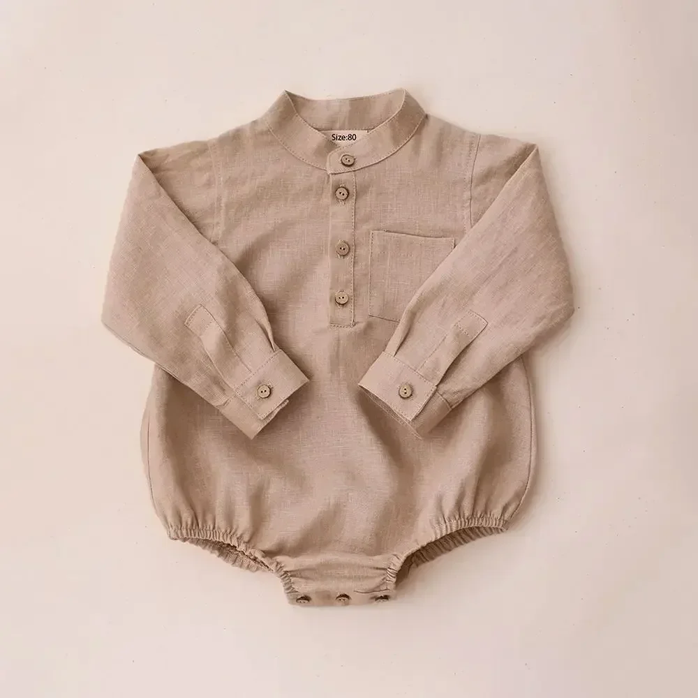 New Baby Boy Romper Linen Cotton Solid Color Newborn Jumpsuit Infant Clothes for Spring Autumn