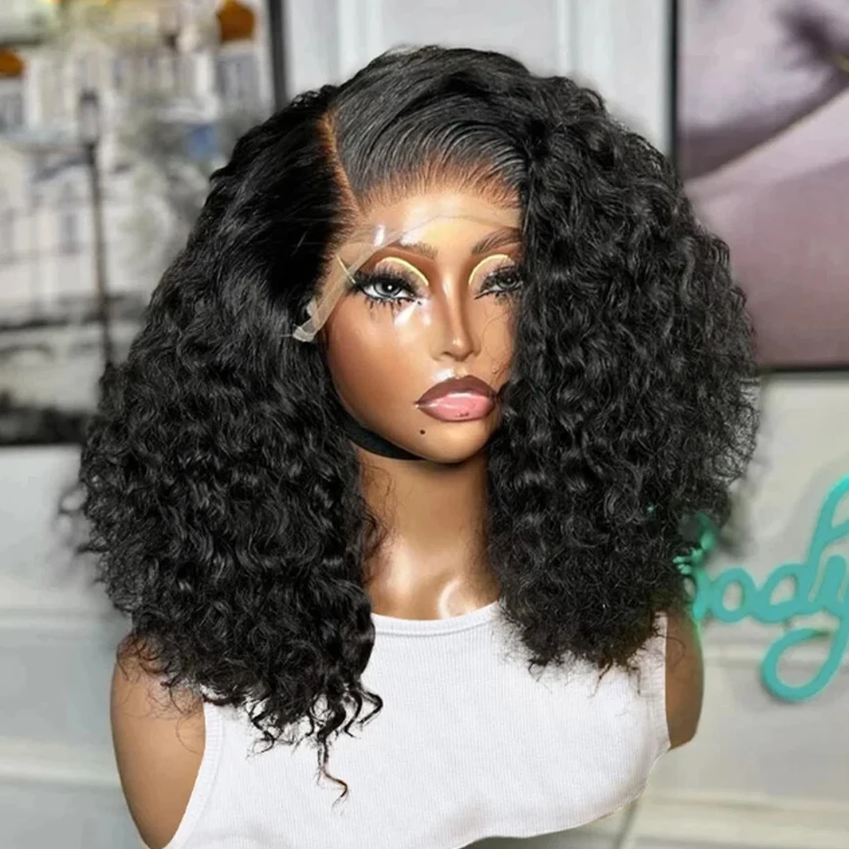 

230% Плотность Вьющиеся Глубокая Волна Воды 13x4 Парики Фронта Шнурка Короткий Боб Парик Бразильские 100% Человеческие Волосы 4x4 Прозрачный Парик Фронта Шнурка