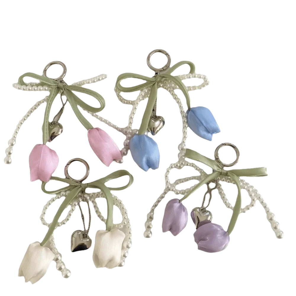 Fashion Ribbon Pearl Lace Bow Bag Accessories DIY Jewelry Style Mobile Phone Pendant Tulip Mobile Phone Chain