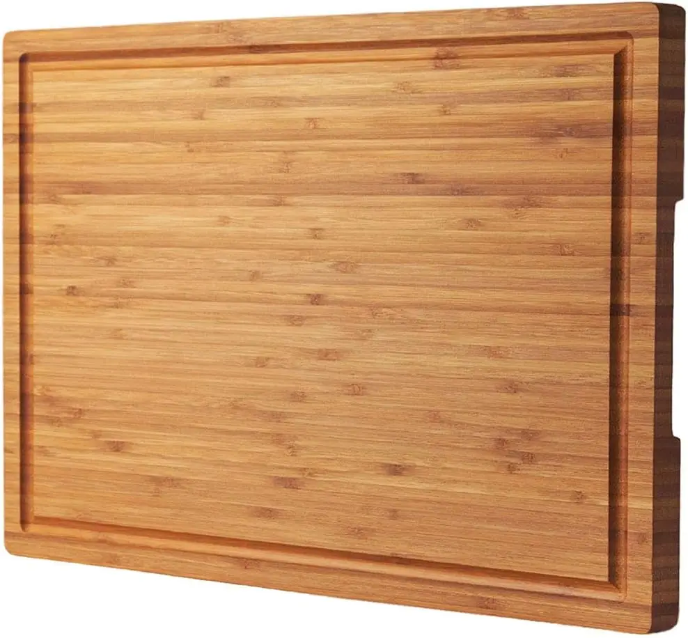 Bamboo Cutting Board for Kitchen, 18x12.5 Inch Large Chopping Block with Side Handles and Juice Grooves