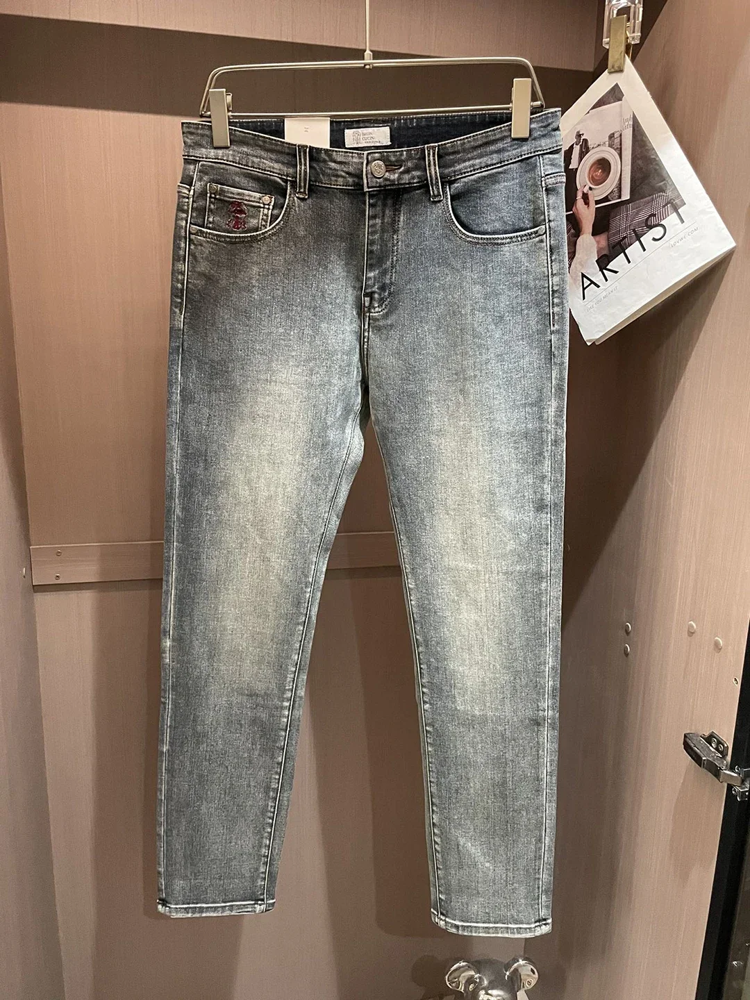 BLLIYOSS  Jeans men 2024 Denim fabric New elastic fashion embroidery Straight long pants Customized leather label Stretch Fabric