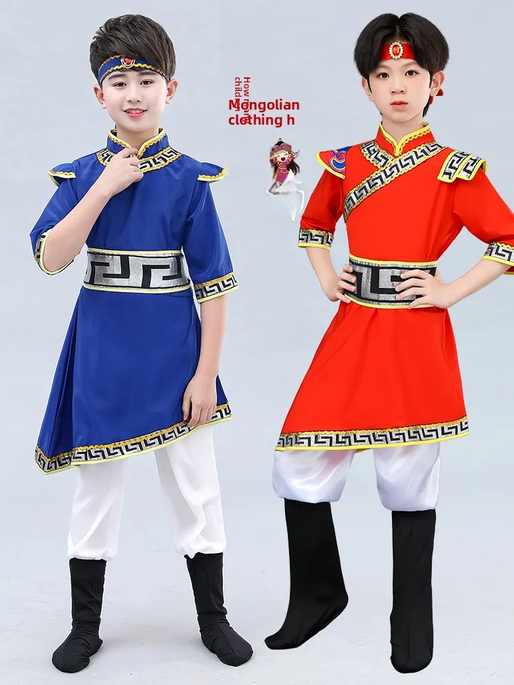

Детский монгольский этнический костюм для мальчиков, монгольская одежда Минори, монгольская роба, наряд для сценических выступлений, белый костюм для танцев в стиле прерий