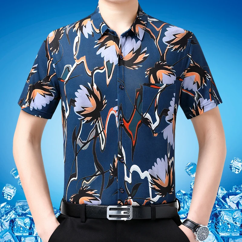 

Silky Designer 3D Print Shirts For Men Short Sleeve Pocket Fashion Summer Quality Comfortable Breathable Easy Care Chemise Homme