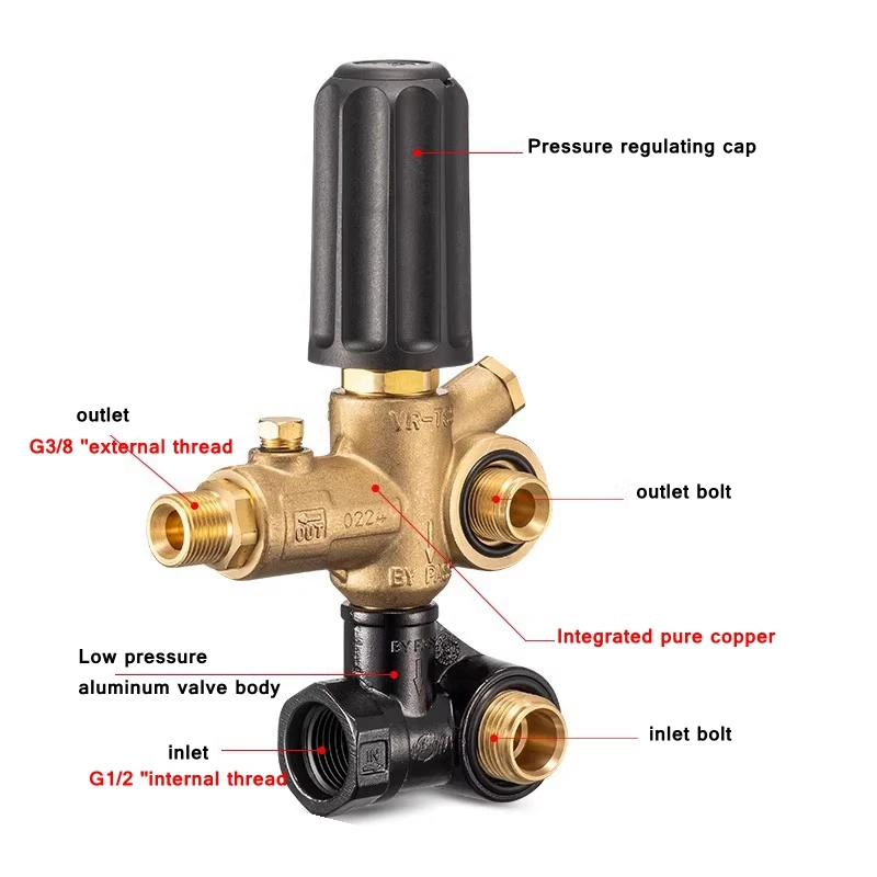 G1/2" BSPP Brass Pressure Regulator Valve European Standard for High Pressure Piston Pump & Water Jetting For Karcher Nilfisk AR - view 2