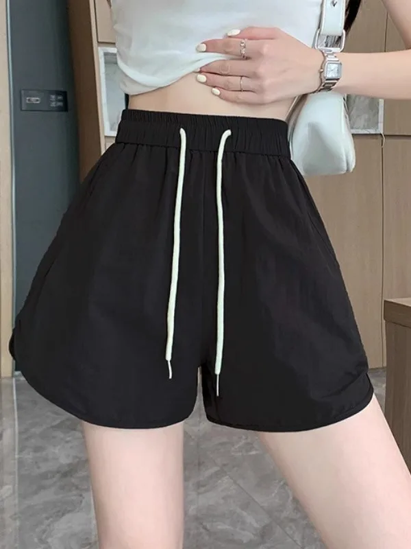 

Ice Silk Qui Dry Sports orts Женские тонкие повседневные брюки трапециевидной формы с высокой талией и широкими штанинами, новая летняя одежда для улицы