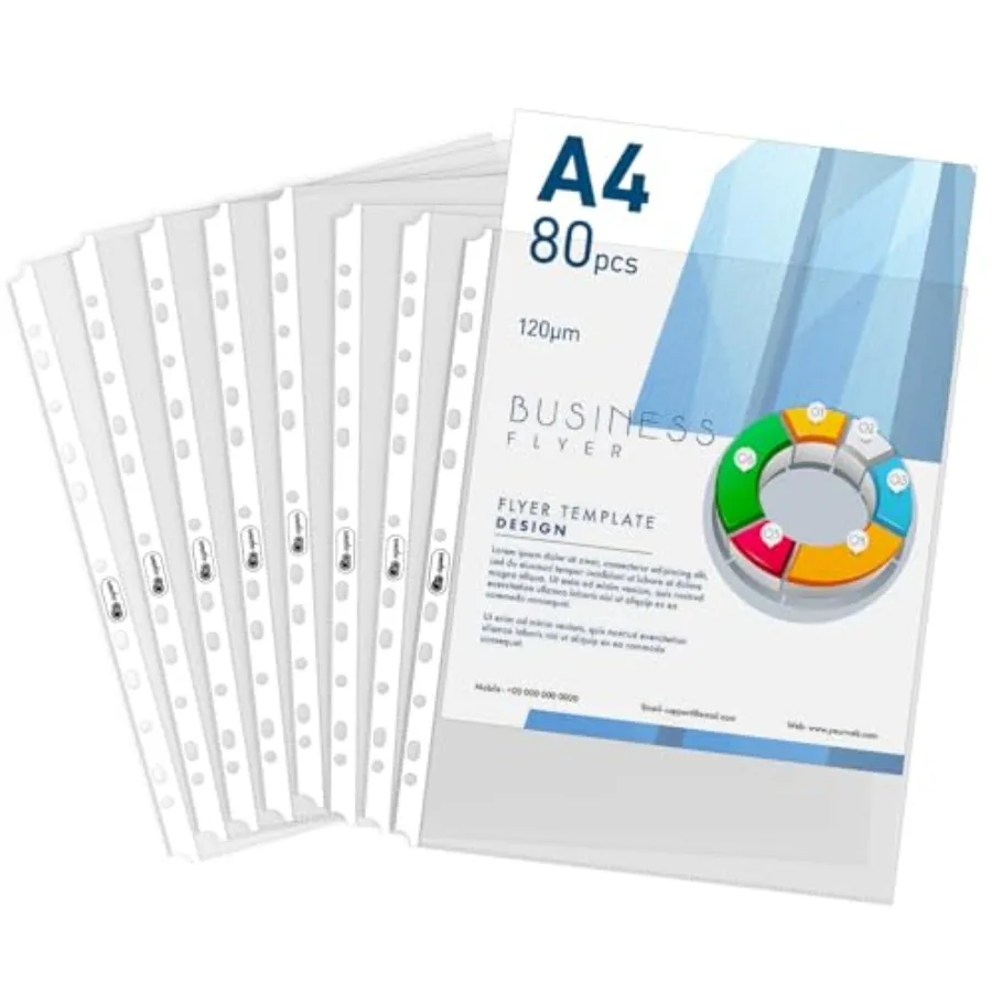 80 Folha transparente protetora para BindeHeavyweight A4 Puhed Pocket com abas adesivas Mangas fichárias sem ácido de 120 mícrons reforçadas 11