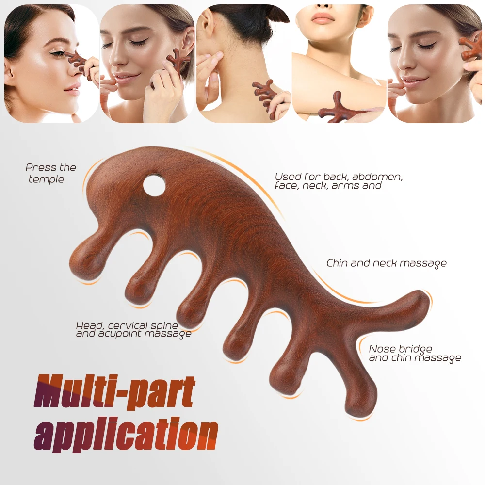 Gua shua Wooden Point Face Neck Lifting Body Head Massage Tools Sandalwood Meridian Massage Comb