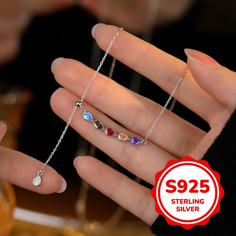 

s925 sterling silver rainbow water drop necklace for women light luxury classic elegant fashion retro simple casual daily life