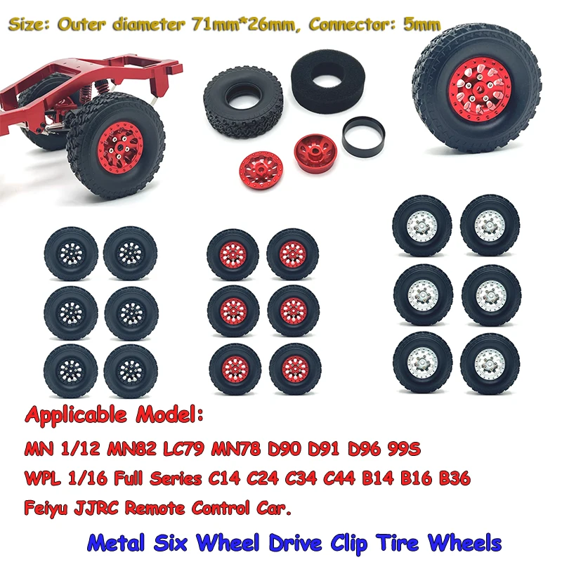 MN 1/12 MN82 LC79 MN78 D90 D91 D96 99S WPL 1/16 Full Series Feiyu JJRC RC Car Parts Metal Six Wheel Drive Clip Tire Wheels