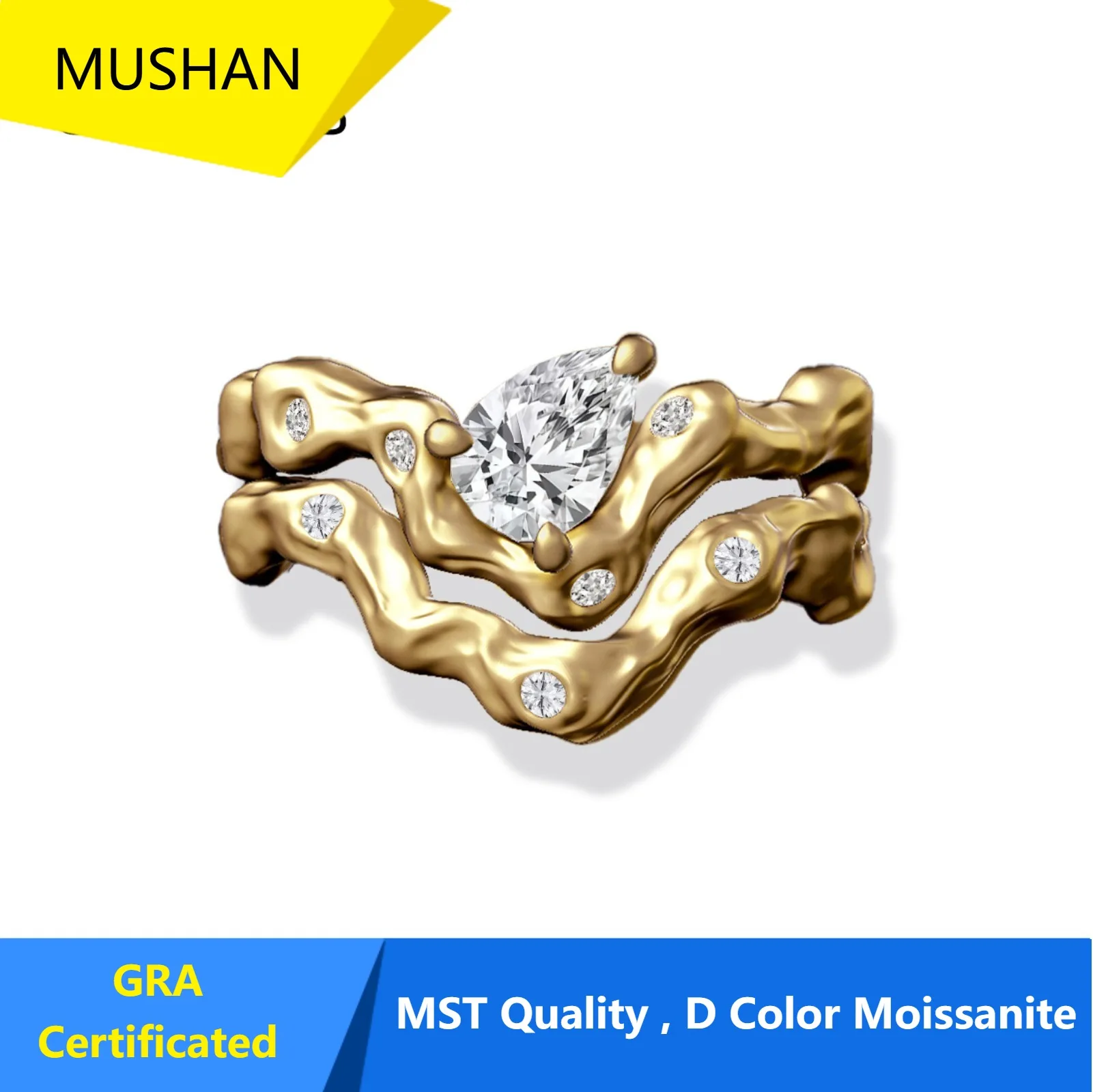 MUSHAN Jewelry Factory 925 Sterling Silver Rings Patented Product Wedding Band for Women Real D Color Moissanite Diamond Ring