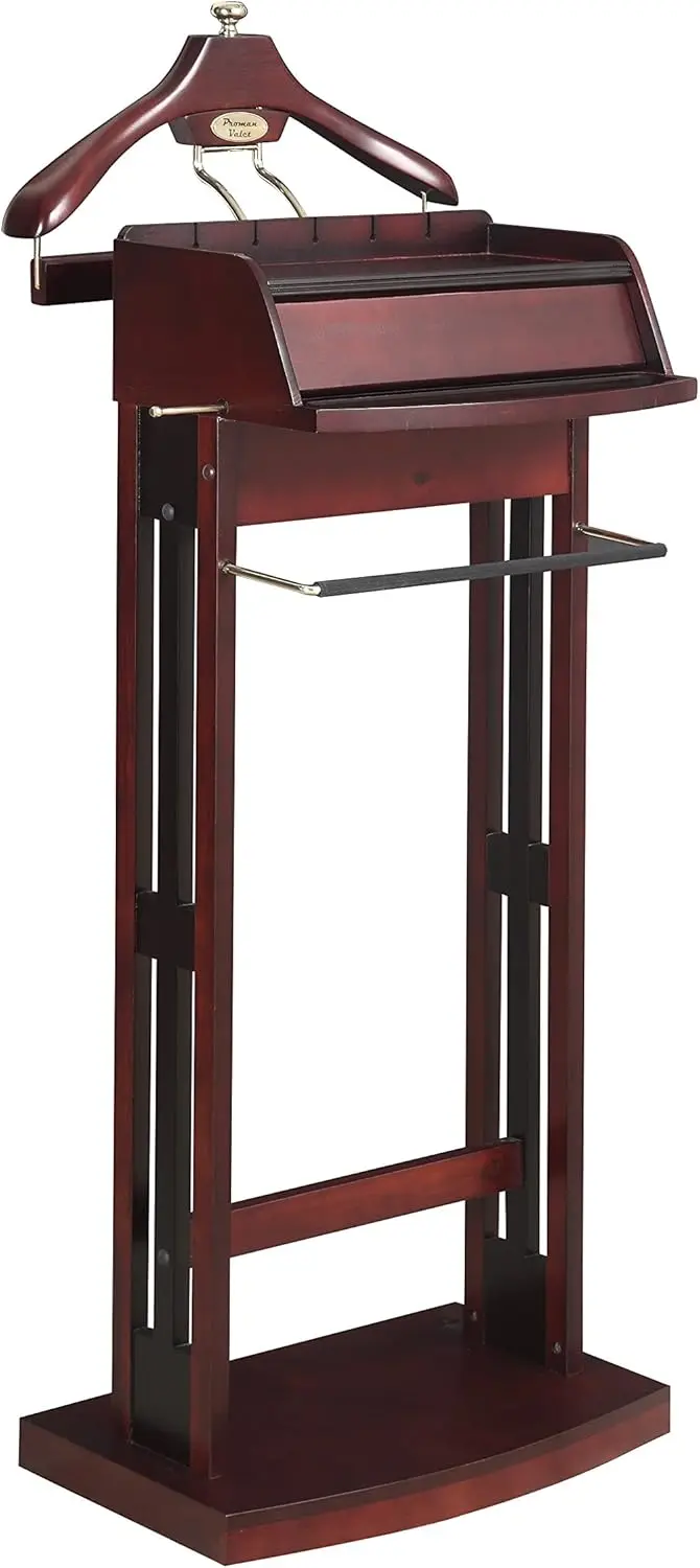 

Excalibur Wardrobe Wood Valet Stand with Power Extension, Large Storage Compartment, Contour Hanger, Trouser Bar,