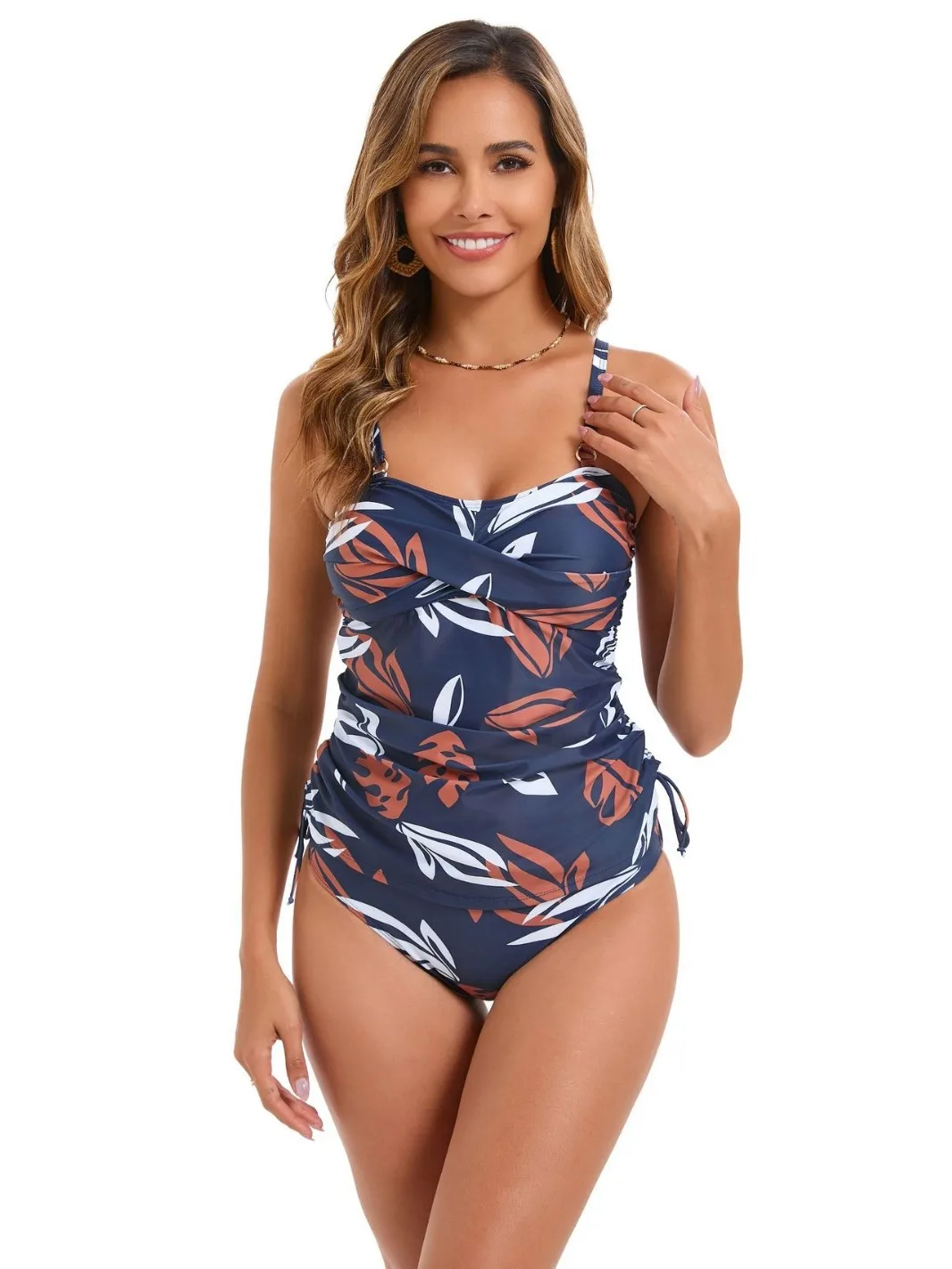 Sexy High Waist Two Piece Bikini Leaf Print Sling Swimsuit Cross Gather Summer Beach Drawstring Swimwear Brazilian Swimsuit 2025