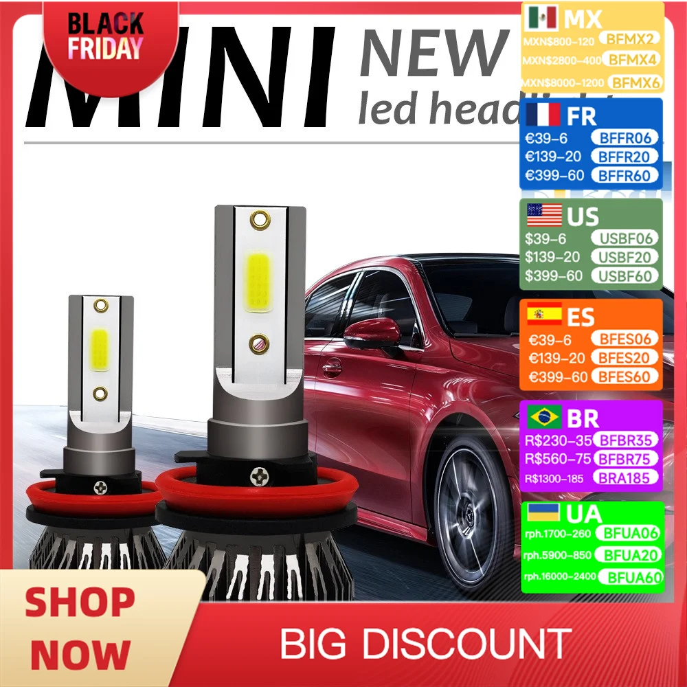 Mini feux automatiques H1 LED, H4, H3, H8, H9, H11, 9005, 9006, 9012, 6000LM, lumière de sauna de voiture, H7, 6000K, antibrouillard automatique,