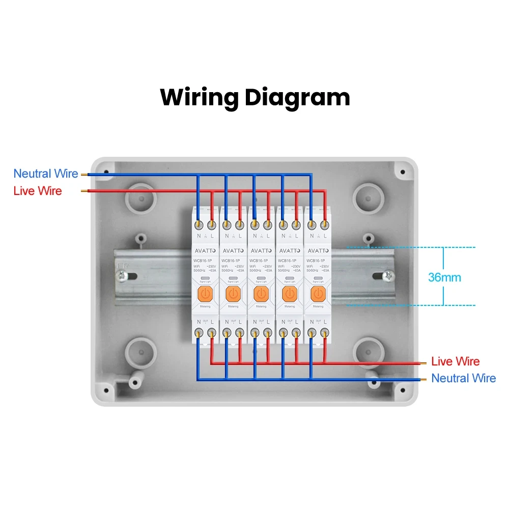 AVATTO Tuya WiFi Smart Circuit Breaker Metering 1P + N 63A Timer Power Energy kWh Voltage Current Meter Protector Control Switch