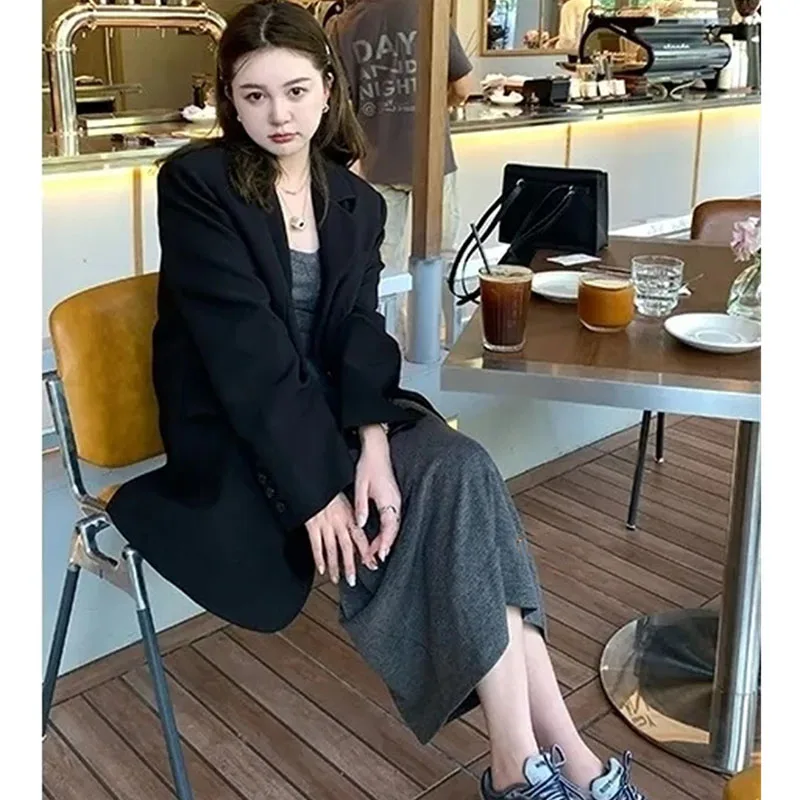Autumn Women Fashion Solid Color Suit Jacket Spring Femme Long Sleeved Blazer Outwear Korean Lady High End Casual Loose Top Coat