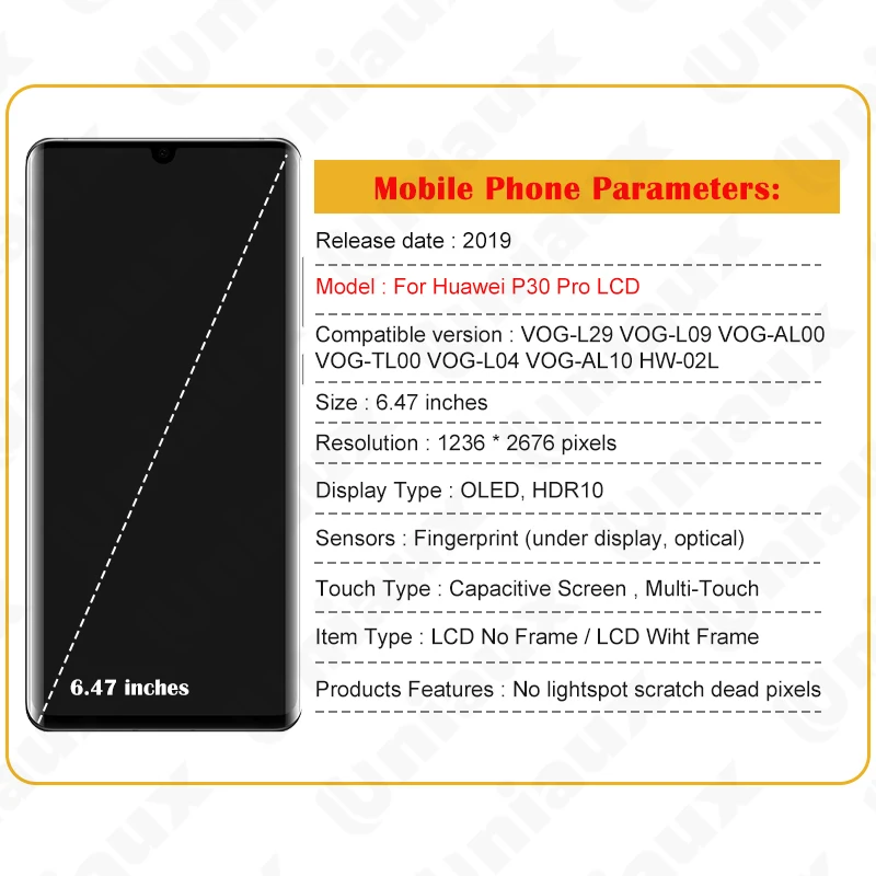 Imagem -06 - Tela Sensível ao Toque Lcd Amoled para Huawei P30 Pro p Vog-l29 Vog-l09 Vog-l04 647 Polegadas