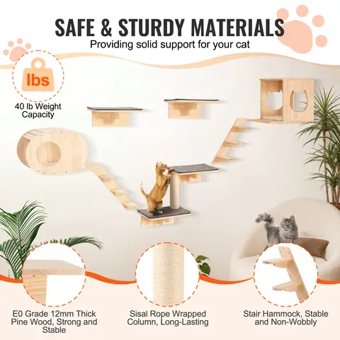 SucceBuy Väggmonterade katthyllor Kattvägghyllor och sittpinnar med hoppbrädor Hängmattor och klösträd Kattmöbler och hyllor 8 best sales katthus i trä - №5