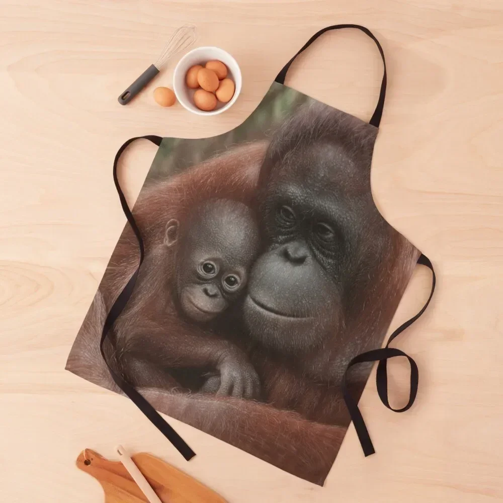 Orangutan Mother & Baby - Snuggled Apron Kitchen For Man Hairdressing Apron