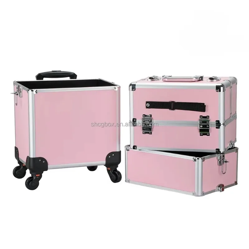 Professional Aluminum Makeup Trolley, Rolling Nail Case, Jewelry Trolley, Cosmetic Train Display Case