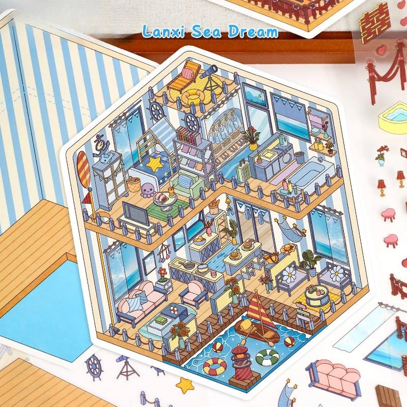 لطيف الكرتون 3D التراص غرفة تخطيط المشهد ملصق للأطفال فتاة لطيف الكرتون التصميم الإبداعي المشهد صائق الحلو الاطفال هدية