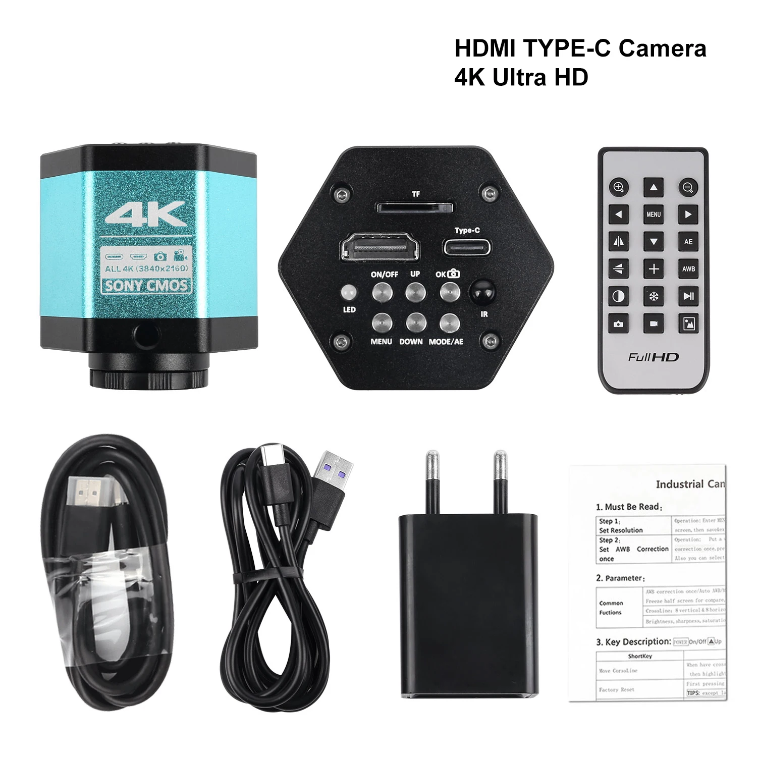 4K 48MP Video microscopio HDMI USB microscopio industriale fotocamera Type-C CCD zoom 1-180X per la raccolta delle immagini di saldatura