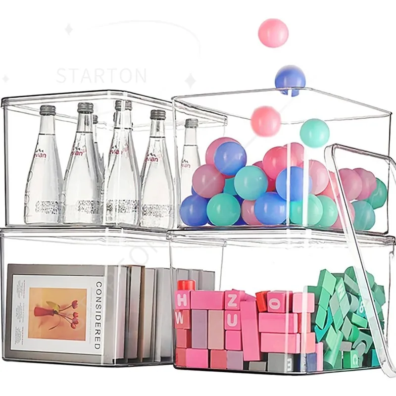 Clear plastic storage bins with LIDS-4packs,storage containers for snacks, cosmetics, books, dog food