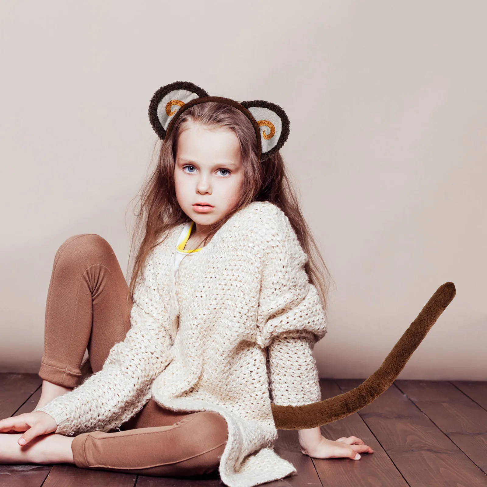 1Set Aap Kostuum Kit Inclusief Dierenoren Hoofdband Staart Strikje Kids Animal Dress Up Party Cosplay Accessoires