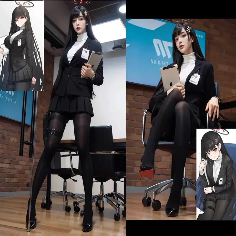 

Anime Game Blue Archive Tsukatsuki Rio Cosplay Costume Wig School Skirt JK Full Set Uniform Paraw;3'f,6;t.8'