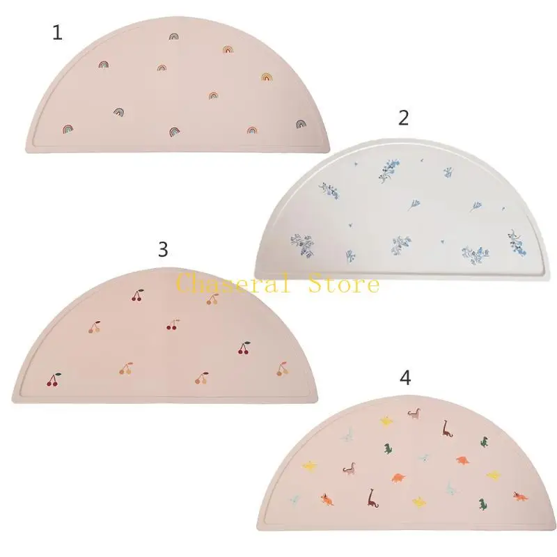 

E7CE Semi-circular Table Mat Infant Tableware Placemat Washable Bowl Pads Baby Stuff Tableware Pad