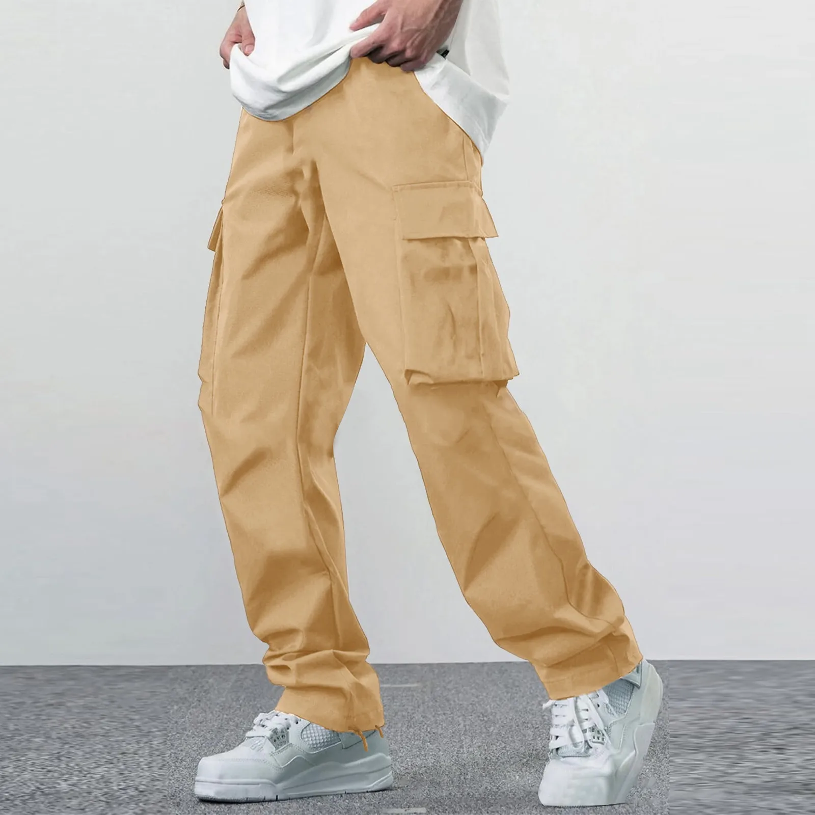 

Casual Trouser Multi Pockets Workwear Straight Wide Leg Solid Color Casual Pants Soft Comfort Plus Size Korean Fashion Sweatpant