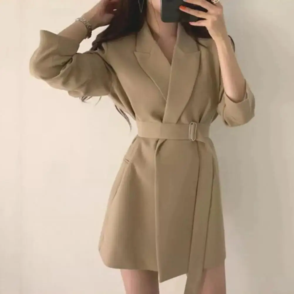 Suit Coat Women Suit Coat Elegant Lapel Suit Coat for Women with Belt Long Sleeve Office Lady Outwear Solid Color Loose Fit