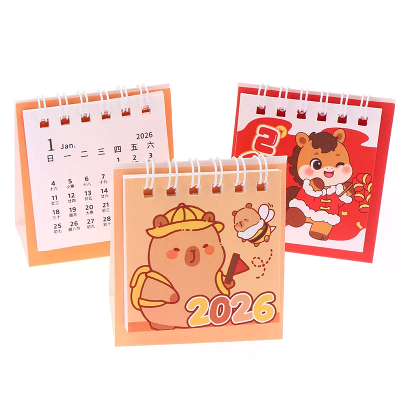 2026 Cute Capybara Horse Desktop Calendar Mini Portable Coil Calendar Books Girlish Heart Time Management Desk Decorations