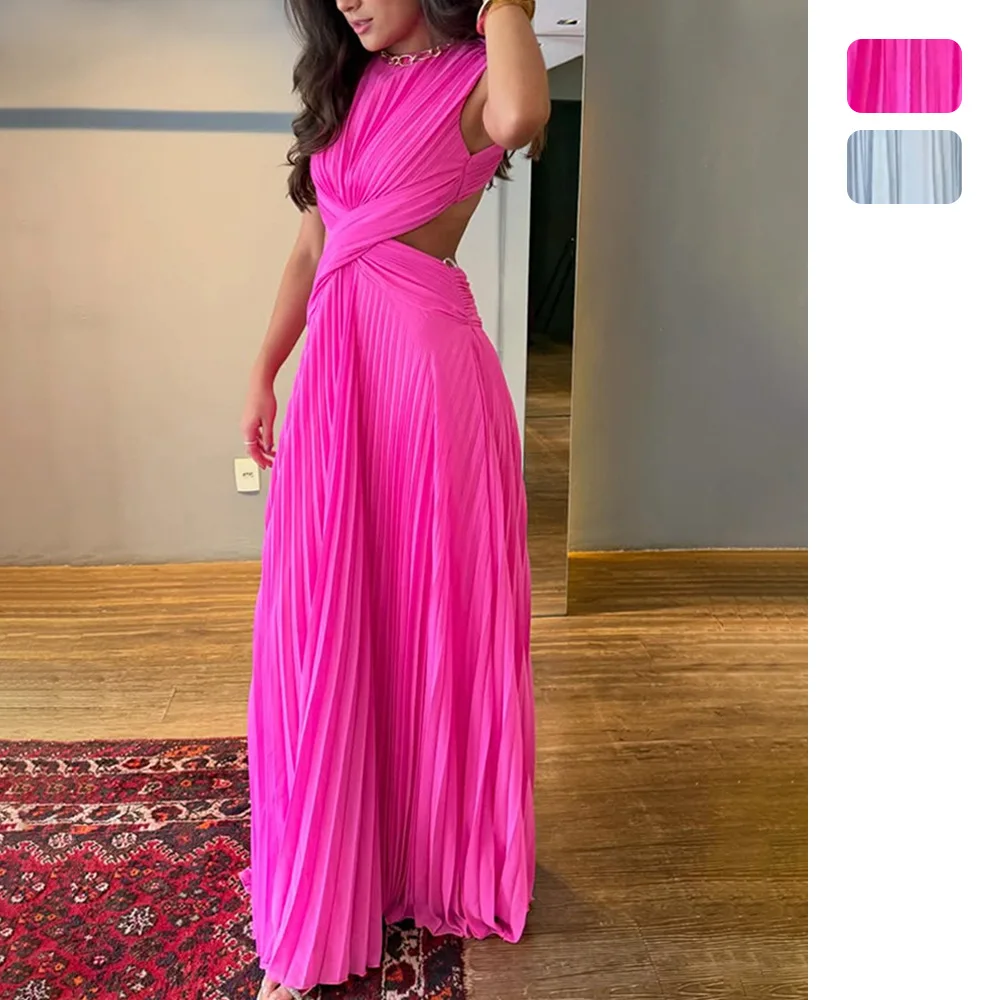 Cross Backless Sleeveless Dress Solid Bodycon Long Dresses Women Summer Sexy Elegant