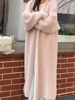 Autumn/Winter Lazy Style Warm Knee Length Thickened Women Cardigan Pure Imitation Mink Fleece Knitted Sweater Women Warm Coat - Image 3