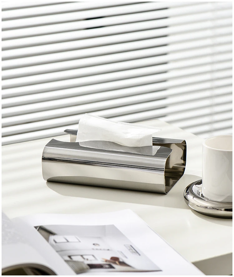 Taschentuchbox aus Edelstahl, künstlerischer Pull-Paper-Spender mit unregelmäßigem Design – Tisch-/Wohnzimmer-Serviettenhalter und Taschentuchverteiler für Wohnzimmer, Schlafzimmer, Küche, Hotel – Detail 9