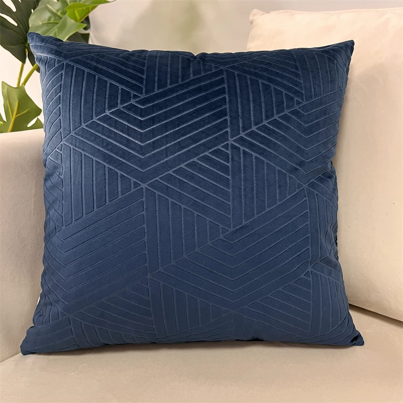 OEM Navy Cushion Cover Sofa Decorative Geometric Velvet Throw Pillowcase from Factory