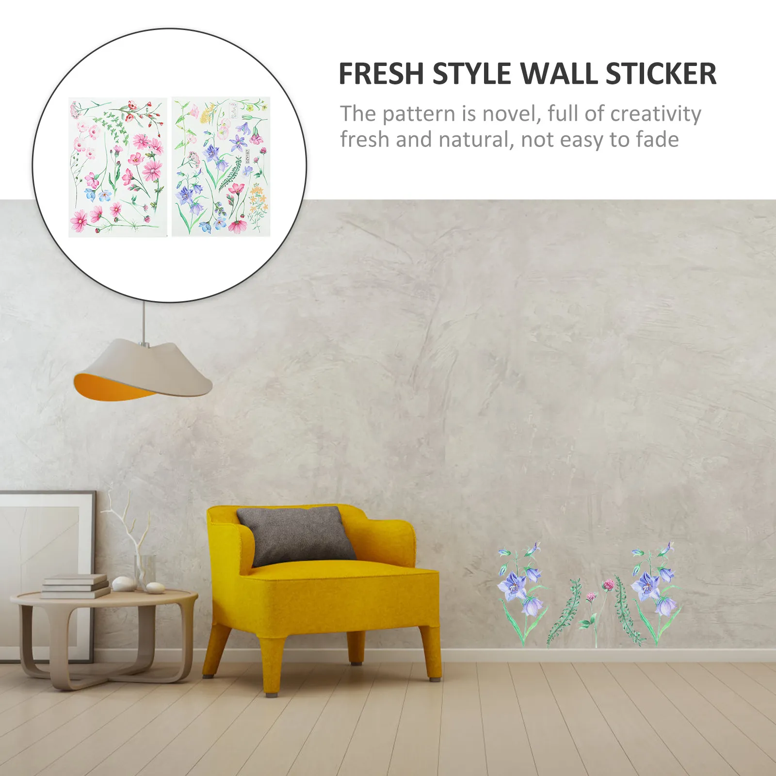 2 Pcs Bedroom Wall Stickers Floral Decal Creative Decals Cute Flowers Wallpaper