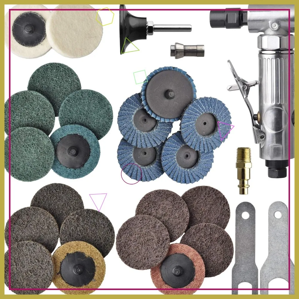 

Пневматическая угловая шлифовальная машинка 1/4 дюйма с набором из 22 шлифовальных дисков 2 дюйма, полировальный пневматический инструмент для металлообработки
