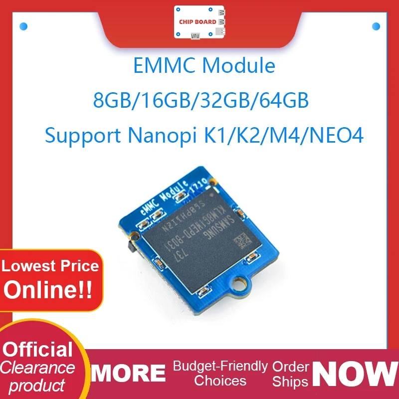 

High-quality eMMC Module: 8GB to 64GB options compatible with NanoPi K1/K2/M4/NEO4 boards