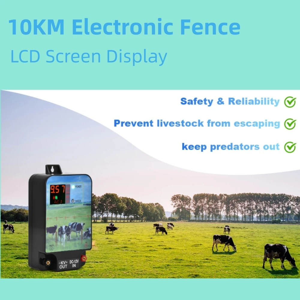 

Electronic Fence With Charger Kit 10KM LCD Farm Livestock High Voltage Controller Sheep Cattle Horse Dogs Poultry Fence Tool