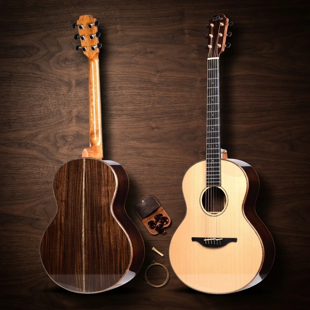 Orchestra Model All‑Solid Folk Acoustic Guitar,Ebony Fingerboard AA‑Grade Sitka Spruce Top Natural For Professional Player