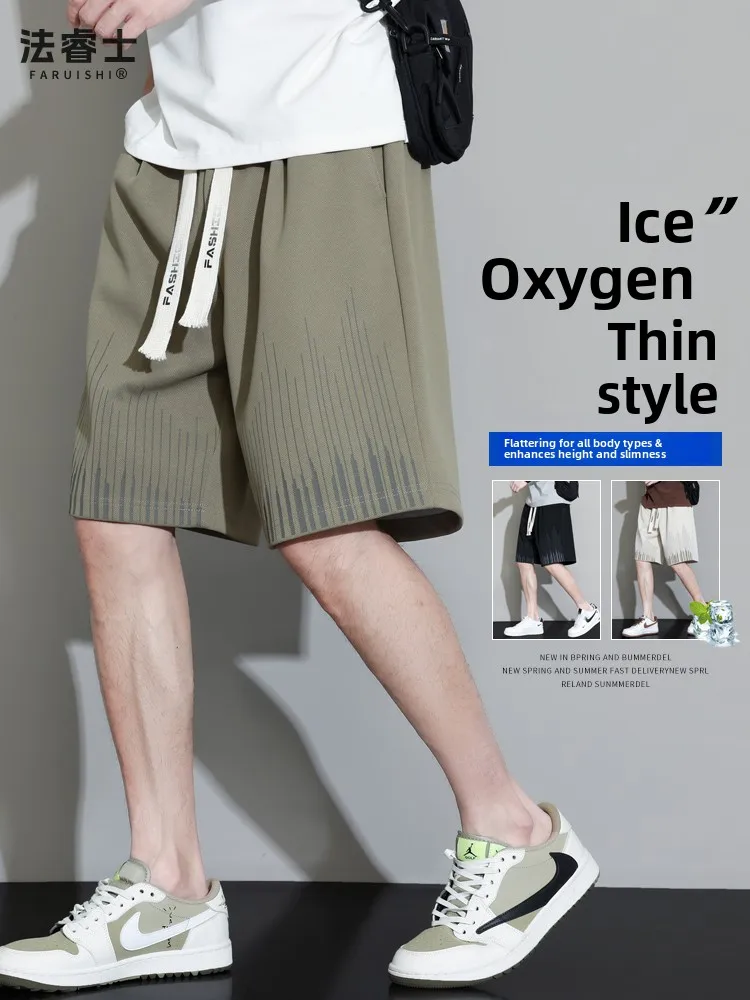 

Летние мужские брюки из ледяного шелка свободного кроя, тонкие, новые, дышащие, комфортные, прямые, из смесового хлопка, длиной до колена