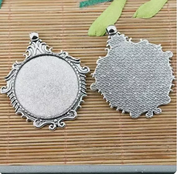 3pcs 56*49mm inner size:35mm hole 3.8mm tibetan silver floral rim cabochon settings HWEF2501